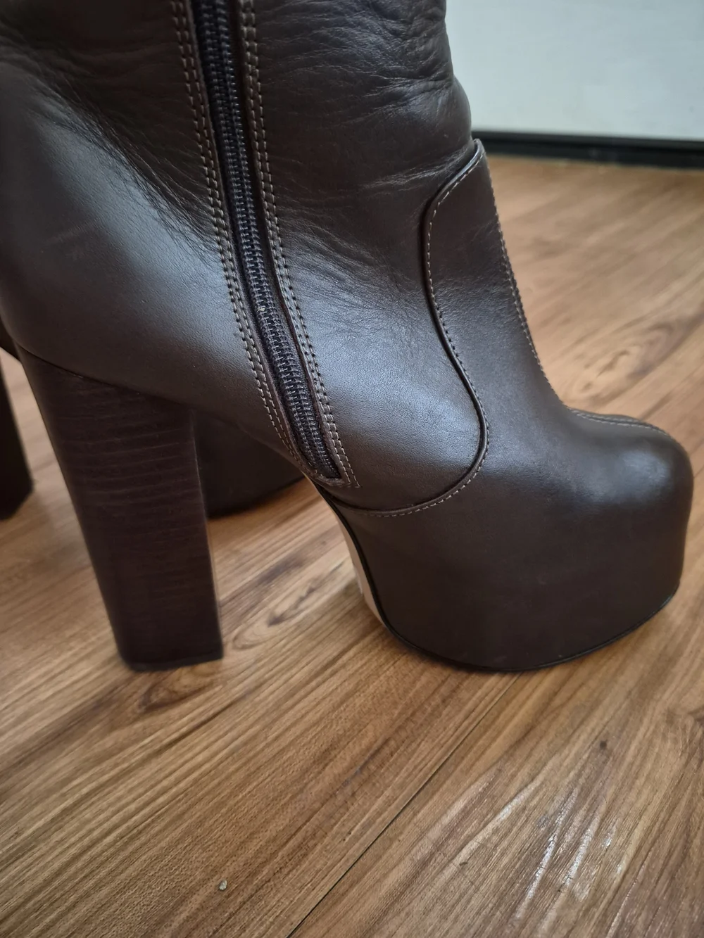 SCHUTZ Aderdeen Dark Brown Leather High Platform Knee High Block Heel Boots